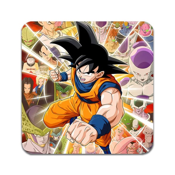 Glassunderlag (4-pakning): Manga Dragon Ball Z, stilrene underlag med unike og livlige motiver