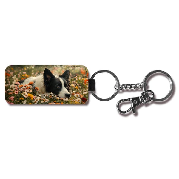 Nyckelring: Hund Border Collie, stilrent hängsmycke med livfull och unikt design