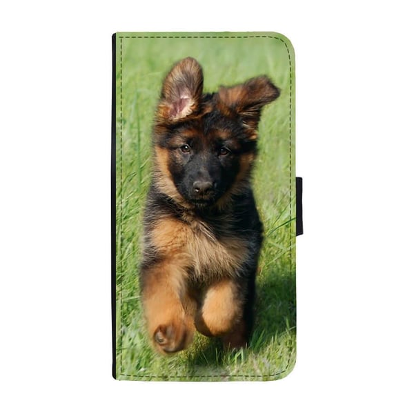 Til Samsung Galaxy S8: German Shepherd Puppy, flipdeksel med unikt motiv, mobiletui med stativfunksjon