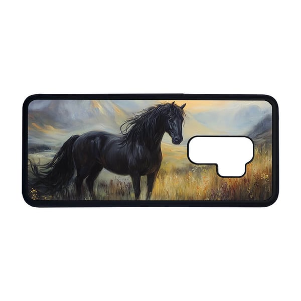 Til Samsung Galaxy S9+: Svart Hest Oljemaleri, mobildeksel med unikt motiv, beskyttende cover