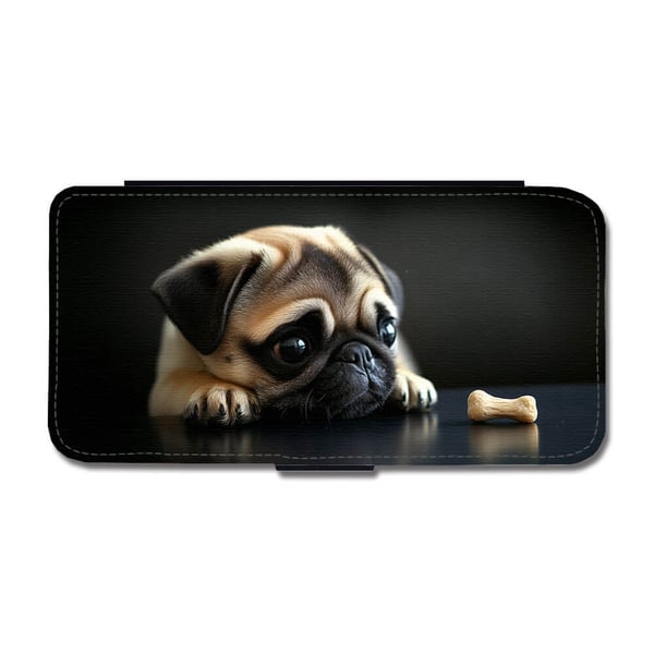 Til Samsung Galaxy S8: Hund Mops, flipdeksel med unikt motiv, mobiletui med stativfunksjon