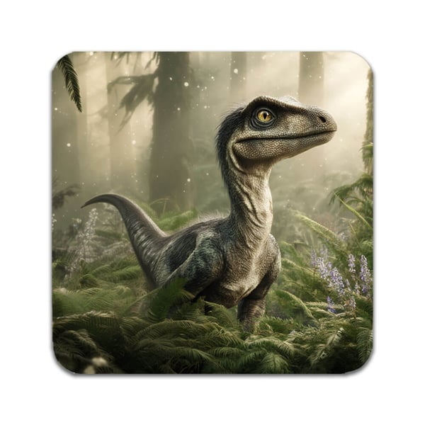 Glassunderlag (2-pakning): Dinosaur Velociraptor, stilrene underlag med unike og livlige motiver