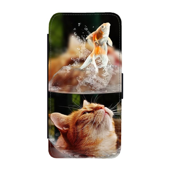 Til Samsung Galaxy S8+: Cat and Fish, flipdeksel med unikt motiv, mobiletui med stativfunksjon