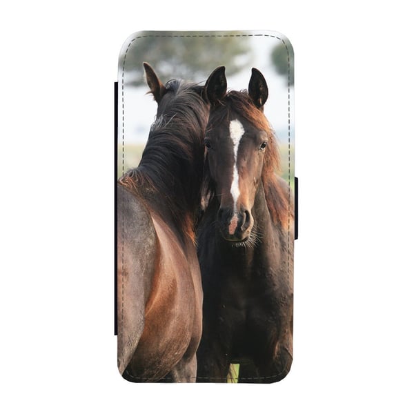 Til Samsung Galaxy S8+: Brown Horses, flipdeksel med unikt motiv, mobiletui med stativfunksjon