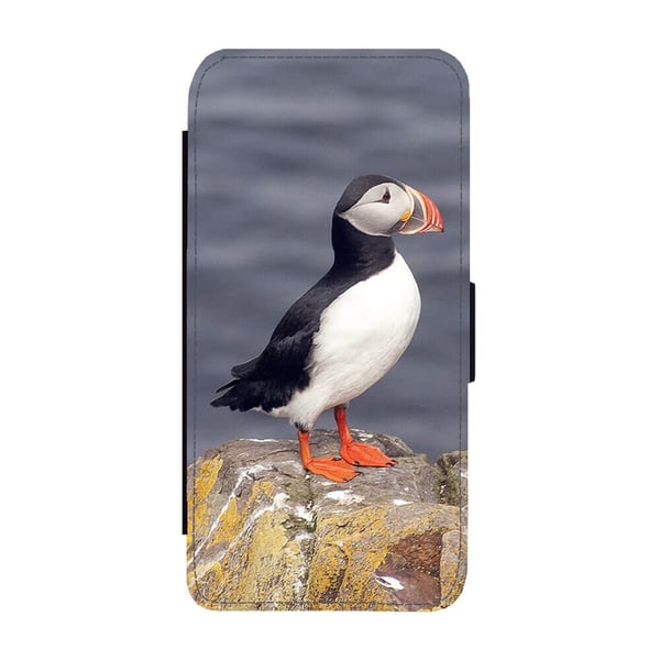Til Samsung Galaxy S8: Puffin Bird, flipdeksel med unikt motiv, mobiletui med stativfunksjon