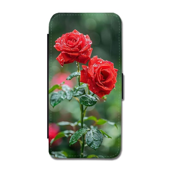 Til Samsung Galaxy S8: Blomster Røde Roser, flipdeksel med unikt motiv, mobiletui med stativfunksjon