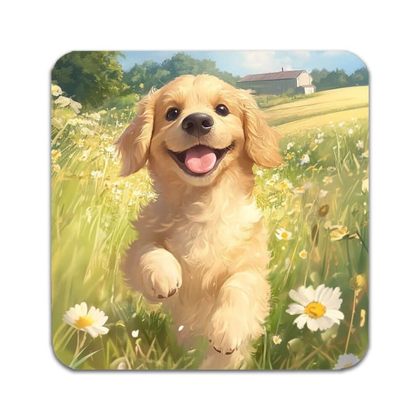 Glassunderlag (4-pakning): Hunde Golden Retriever, stilrene underlag med unike og livlige motiver