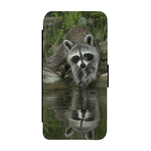 Til Samsung Galaxy S8: Raccoon, flipdeksel med unikt motiv, mobiletui med stativfunksjon
