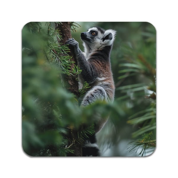 Lasinaluset (2 kpl): Eläin Lemuri, tyylikkäät aluset uniikeilla ja eloisilla kuvioilla