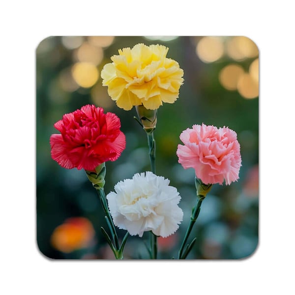 Glassunderlag (2-pakning): Blomster Nelliker, stilrene underlag med unike og livlige motiver