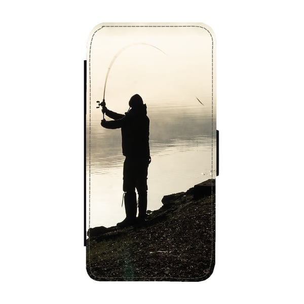 Til Samsung Galaxy S8: Fishing Man, flipdeksel med unikt motiv, mobiletui med stativfunksjon