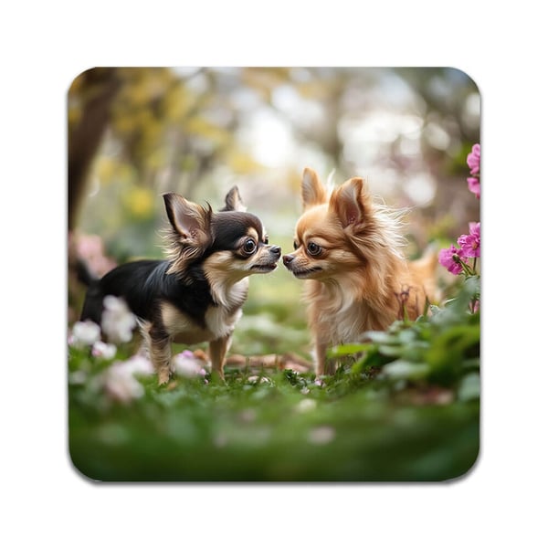Glassunderlag (2-pakning): Lang Frakk Chihuahua Hunde, stilrene underlag med unike og livlige motiver
