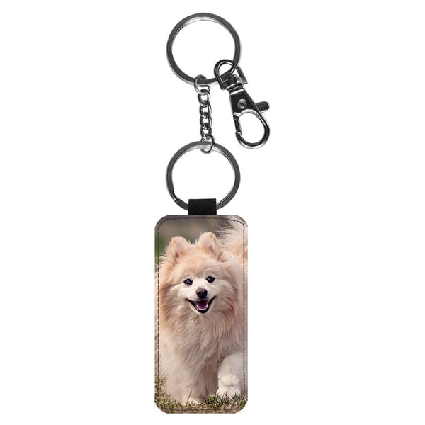 Nyckelring: Hund Pomeranian, stilrent hängsmycke med livfull och unikt design
