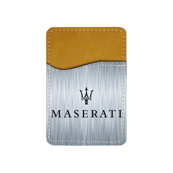 Selvklæbende kortholder til mobil (Universel): Maserati Black Logo, kortlomme med levende og unikt design til telefonen