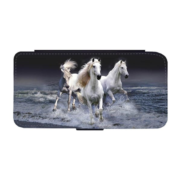 Til Samsung Galaxy S9: White Horses, flipdeksel med unikt motiv, mobiletui med stativfunksjon
