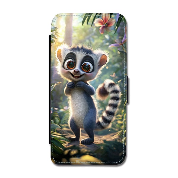 Søt Tegneserie Lemur, flipdeksel med unikt motiv, mobiletui med stativfunksjon Til Samsung Galaxy S9
