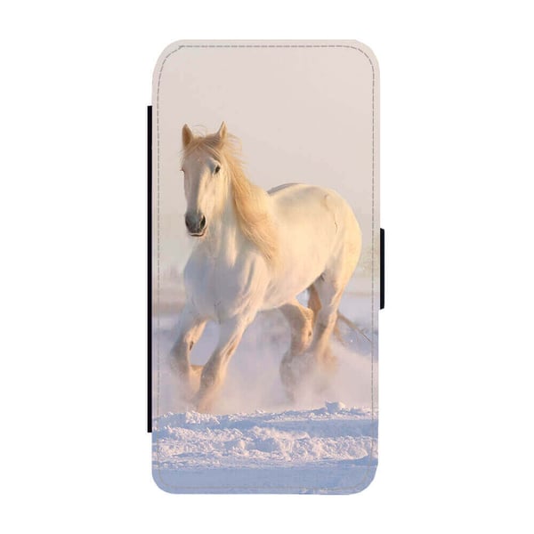 Til Samsung Galaxy S8: White Horse, flipdeksel med unikt motiv, mobiletui med stativfunksjon