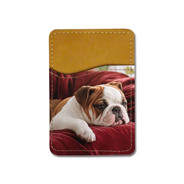 Selvklebende kortholder til mobil (Universell): Hund Engelsk Bulldog, kortlomme med levende og unikt design til telefonen