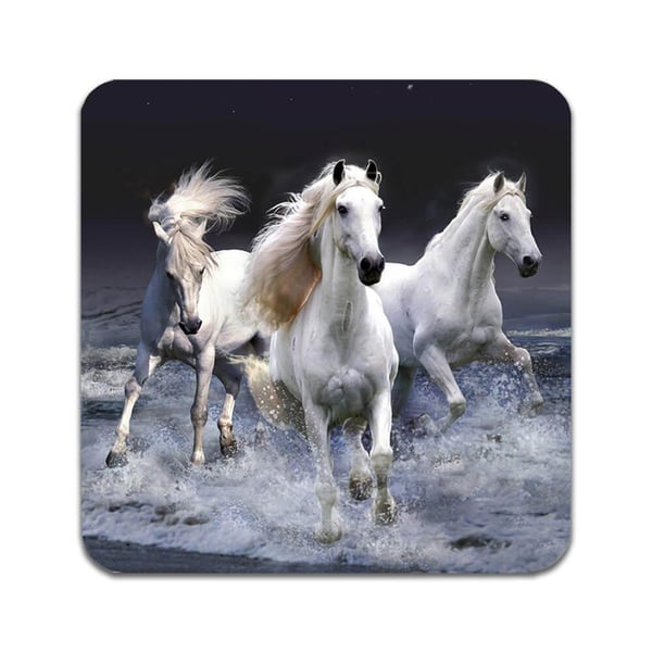 Lasinaluset (2 kpl): White Horses, tyylikkäät aluset uniikeilla ja eloisilla kuvioilla