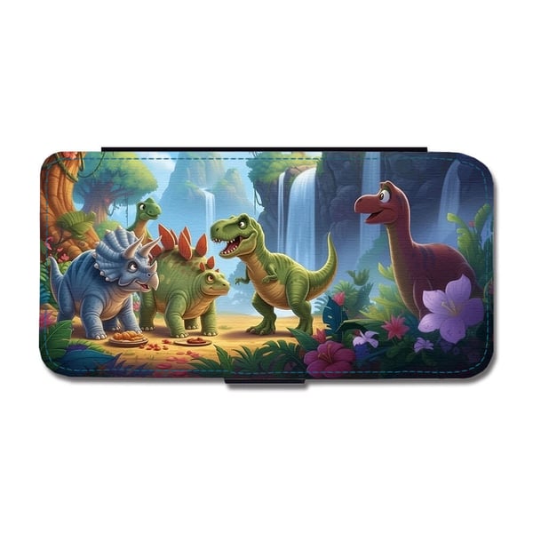 Til Samsung Galaxy S8: Børne Tegneserie Dinosaurer, flip-cover med unikt motiv, mobilcover med standerfunktion