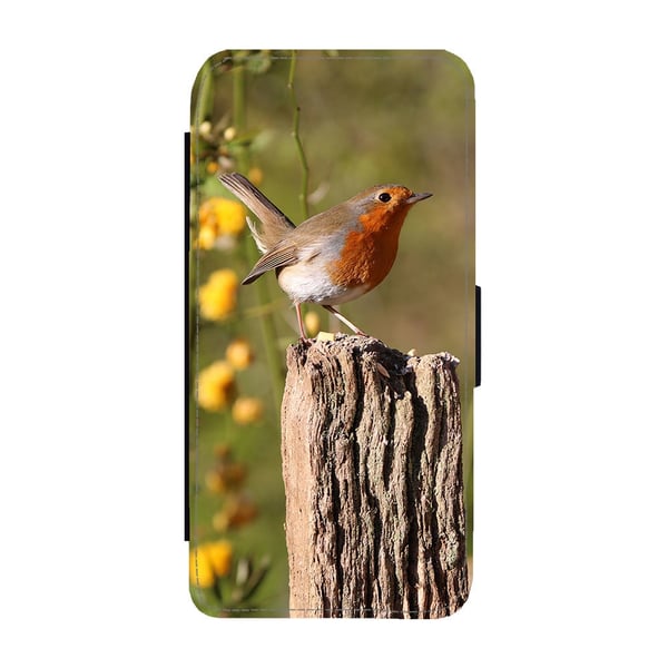 Til Samsung Galaxy S9: Bird Robin, flipdeksel med unikt motiv, mobiletui med stativfunksjon