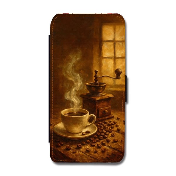 Til Samsung Galaxy S8+: Kaffe Oljemaleri, flipdeksel med unikt motiv, mobiletui med stativfunksjon