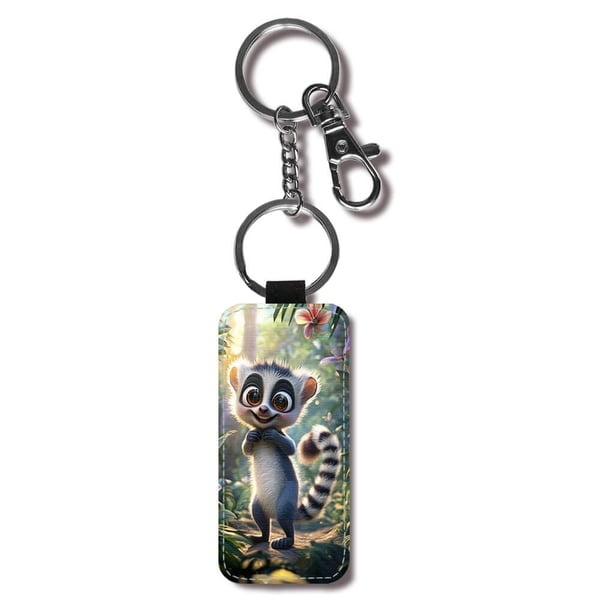 Nyckelring: Ljuvligt Tecknad Lemur, stilrent hängsmycke med livfull och unikt design