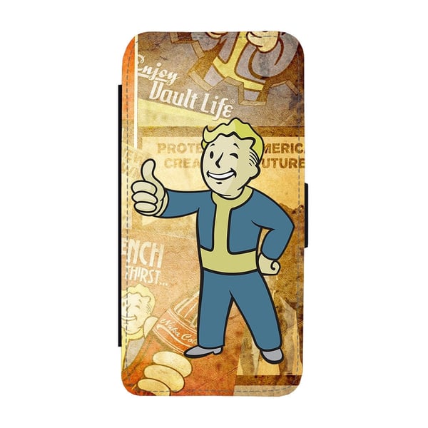 Til Samsung Galaxy S9: Fallout Vault Boy, flipdeksel med unikt motiv, mobiletui med stativfunksjon