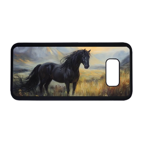 Til Samsung Galaxy S8+: Svart Hest Oljemaleri, mobildeksel med unikt motiv, beskyttende cover