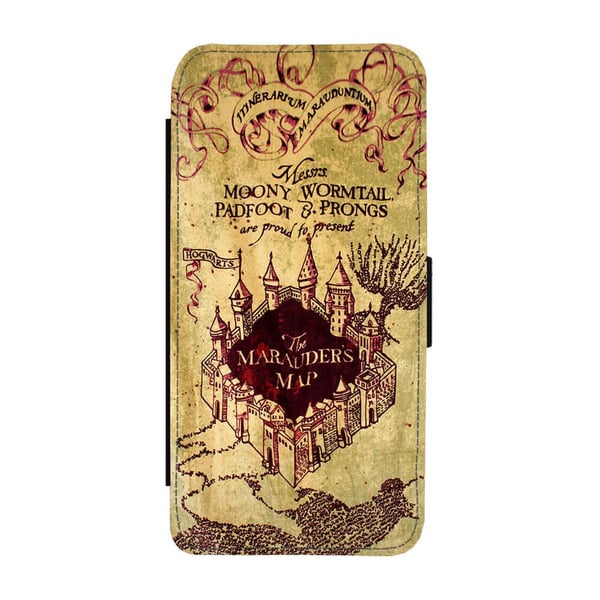 Til Samsung Galaxy S8+: Harry Potter Marauder's Map, flipdeksel med unikt motiv, mobiletui med stativfunksjon