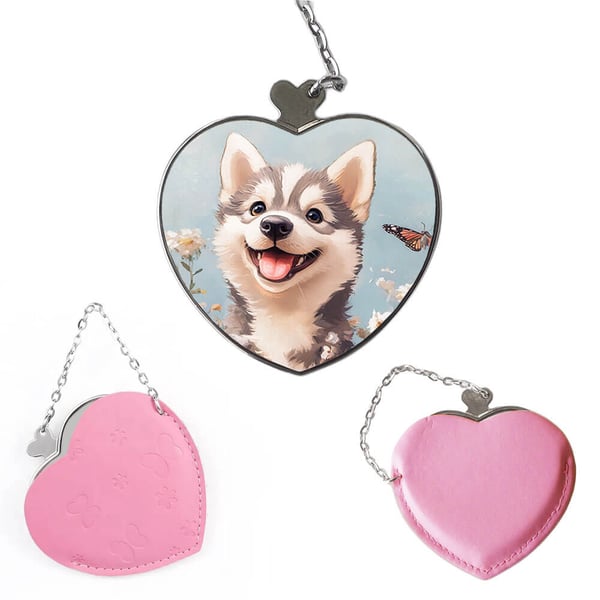 Kompakt kosmetikspejl: Børne Tegneserie Siberian Husky Hund, lommespejl med levende og unikt design