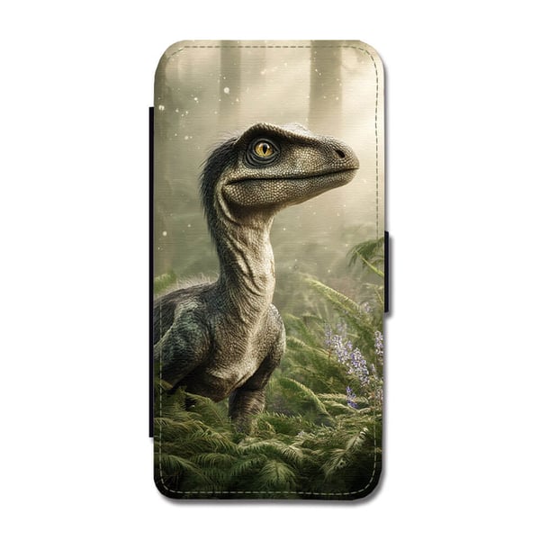 Til Samsung Galaxy S8: Dinosaur Velociraptor, flipdeksel med unikt motiv, mobiletui med stativfunksjon