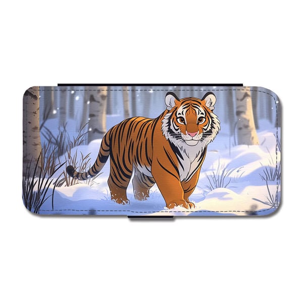 Til Samsung Galaxy S8: Søt Tegneserie Tiger, flipdeksel med unikt motiv, mobiletui med stativfunksjon