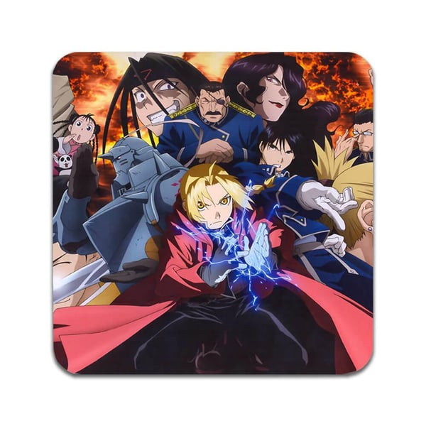 Glassunderlag (4-pakning): Manga Fullmetal Alchemist, stilrene underlag med unike og livlige motiver