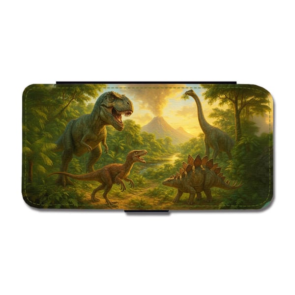 Til Samsung Galaxy S8+: Dinosaurer, flipdeksel med unikt motiv, mobiletui med stativfunksjon