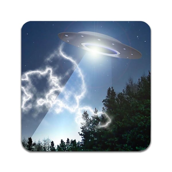 Glassunderlag (2-pakning): UFO, stilrene underlag med unike og livlige motiver