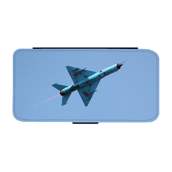 Til Samsung Galaxy S8+: MIG-21 Supersonic Jet Fighter, flipdeksel med unikt motiv, mobiletui med stativfunksjon