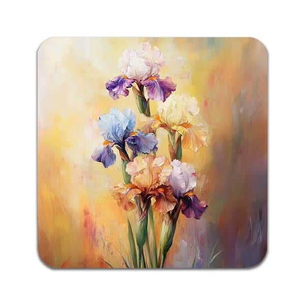 Glasunderlägg (2-pack): Blomma Iris Målning, stilrena underlägg med unika och livfulla motiv