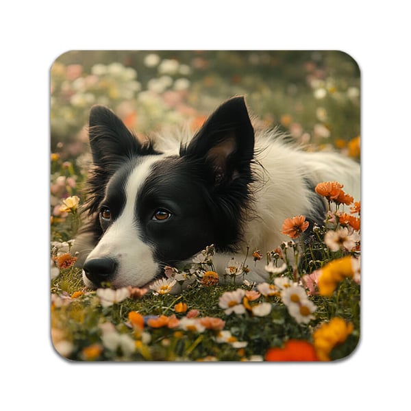 Lasinaluset (2 kpl): Koiran Bordercollie, tyylikkäät aluset uniikeilla ja eloisilla kuvioilla