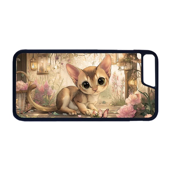 iPhone 7 Plus / 8 Plus -malliin: Sarjakuva Abessinian Kissa, suojakuori uniikilla kuviolla, kestävä kännykänkuori