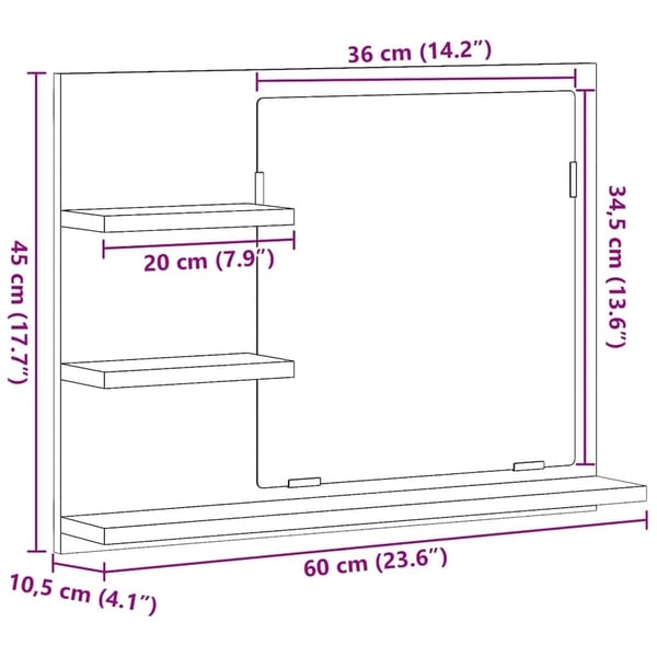vidaXL Baderomsspeil hvit 60x10,5x45 cm sponplate