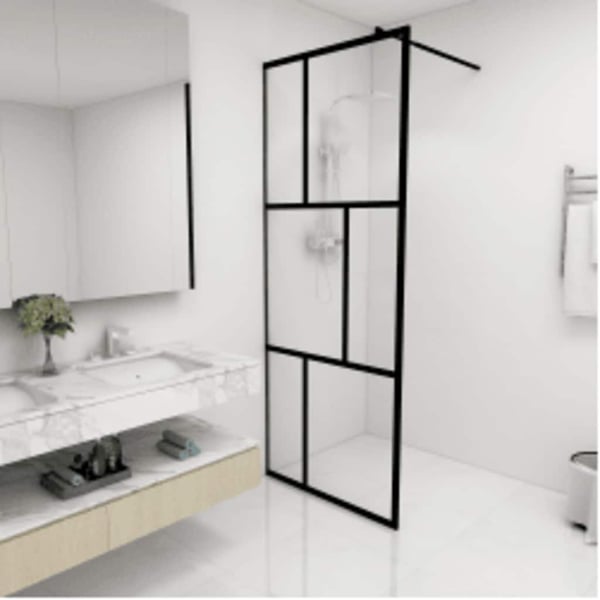 vidaXL Dusjvegg med herdet glass svart 80x195 cm