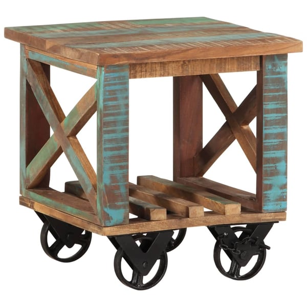 vidaXL Sidebord med hjul 40x40x42 cm gjenvunnet heltre