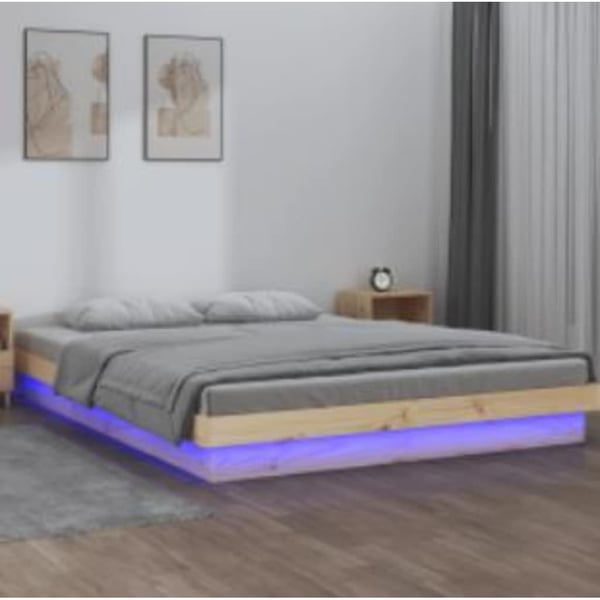 vidaXL sengeramme med LED-lys 140x200 cm massivt træ