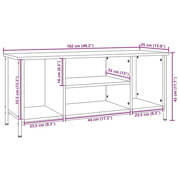 vidaXL TV-benk sonoma eik 102x35x45 cm konstruert tre