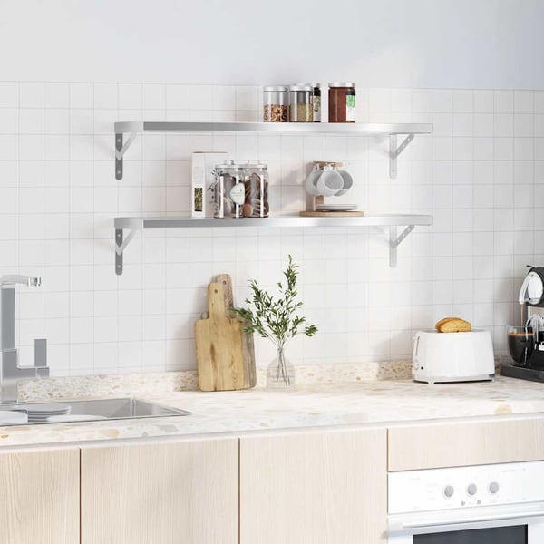 vidaXL Vegghyller 2 stk 100x23,5x3 cm sølv rustfritt stål