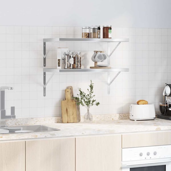 vidaXL Vegghyller 2 stk 75x40x3 cm sølv rustfritt stål
