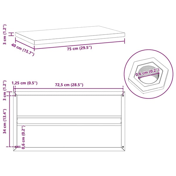 vidaXL Vegghyller 2 stk 75x40x3 cm sølv rustfritt stål