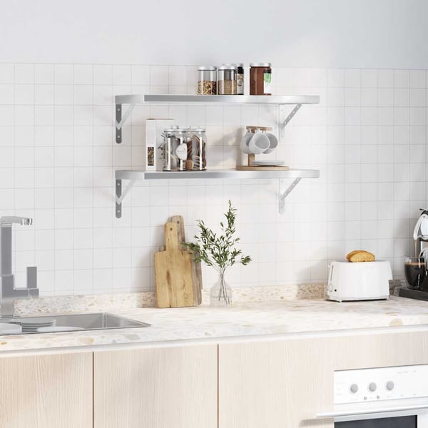 vidaXL Vegghyller 2 stk 75x30x3 cm sølv rustfritt stål