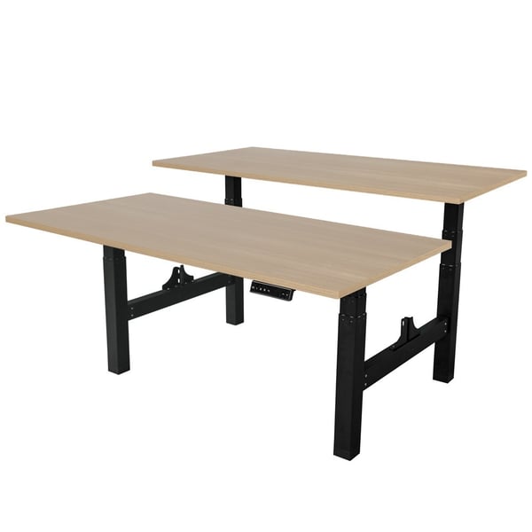 Justerbart dubbelskrivbord - 160x80 cm - Svart / Ek